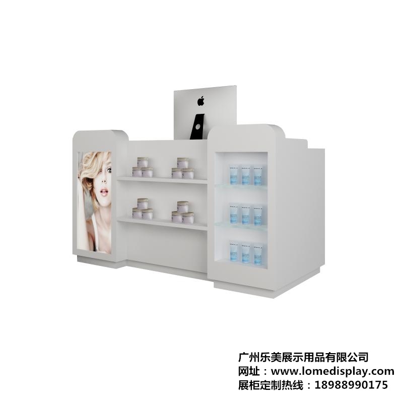 中(zhōng)山可(kě)定制商(shāng)場店鋪-護膚品店護膚品櫃前櫃-白色木質烤漆化妝品展櫃